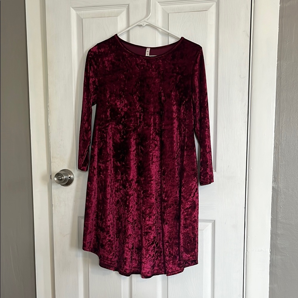 Burgundy Velvet A-Line Dress